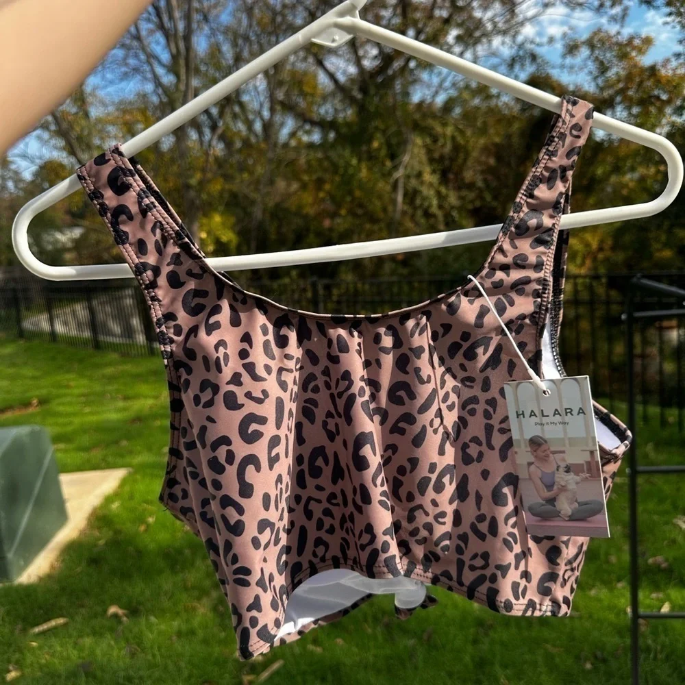 NWT cheetah animal print bathing suit top large ties in front, pullover